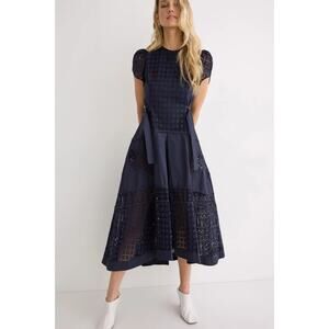 3.1 PHILLIP LIM Broderie Anglaise Tulip Dress Size 6. Navy Blue Orig Retail $750